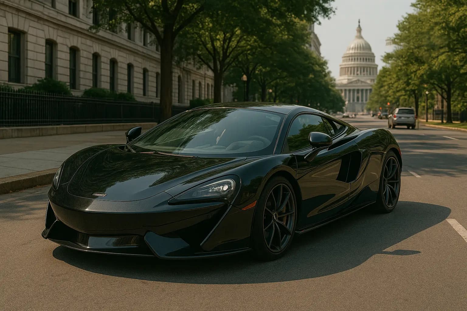 Exotic sports car on a city street