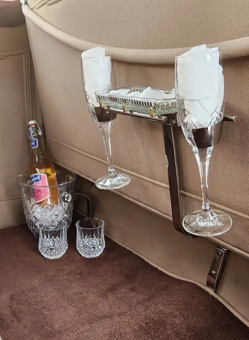 1937 Cadillac Fleetwood Series 70 interior with glassware holders for wedding car rental