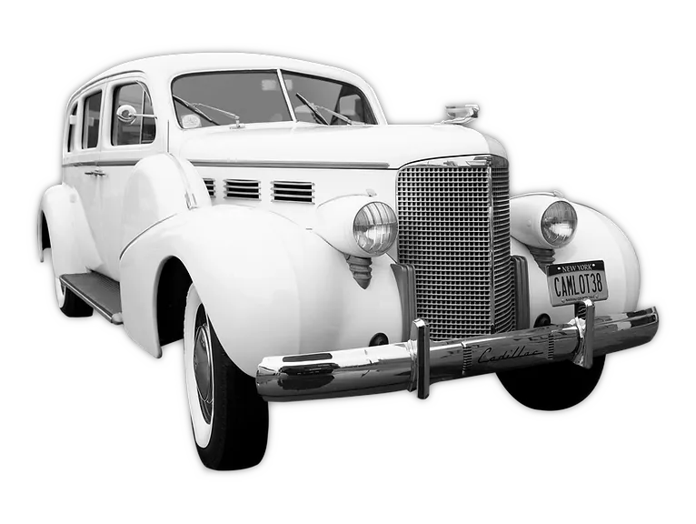 White 1938 Cadillac for wedding car rental