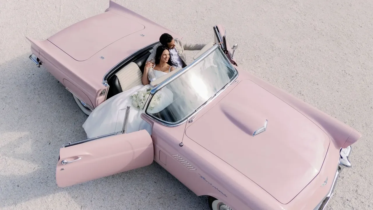 Pink 1957 Ford T-Bird for wedding car rental