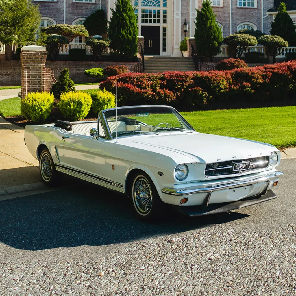 1965 Classic White Mustang Convertible – GT with Bluetooth Powered Steering and AC 1965 Classic White Mustang Convertible – GT with Bluetooth Powered Steering and AC for sports car rental