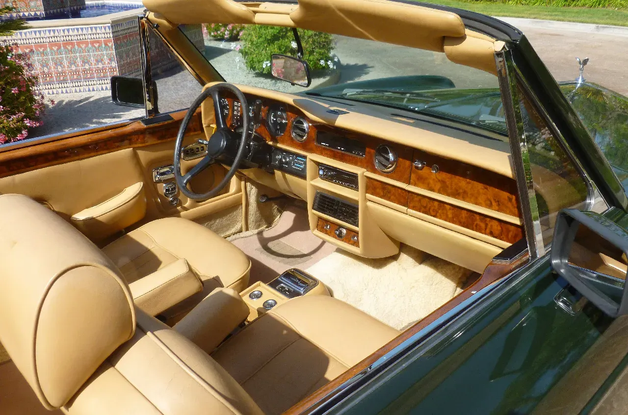 1983 Rolls-Royce Corniche Convertible interior with convertible roof for wedding car rental