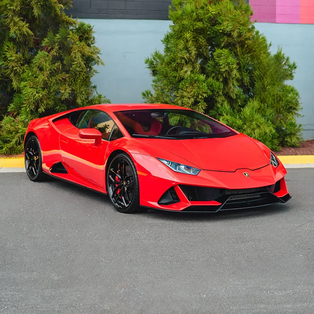 Red 2022 Lamborghini Huracan EVO Rosso Mars for sports car rental