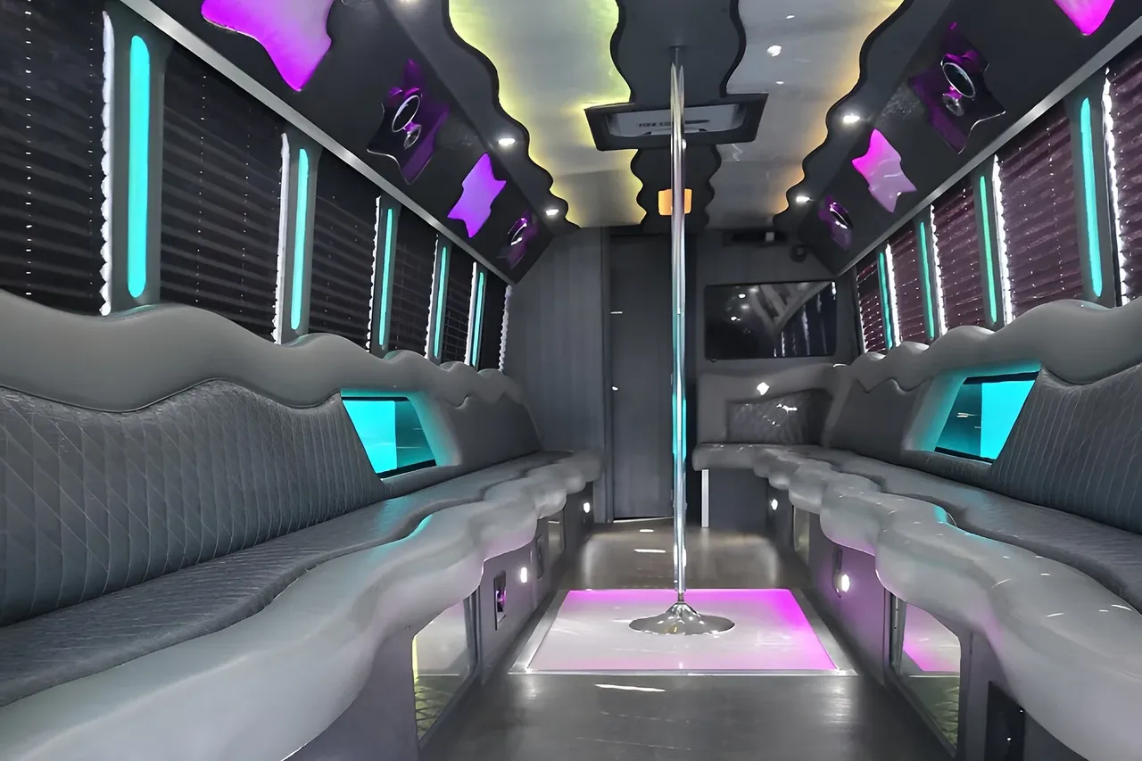 Green 34-Passenger Party Bus for party bus rental