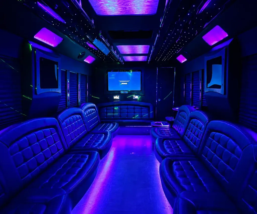 White 34 Pax Party Bus for party bus rental