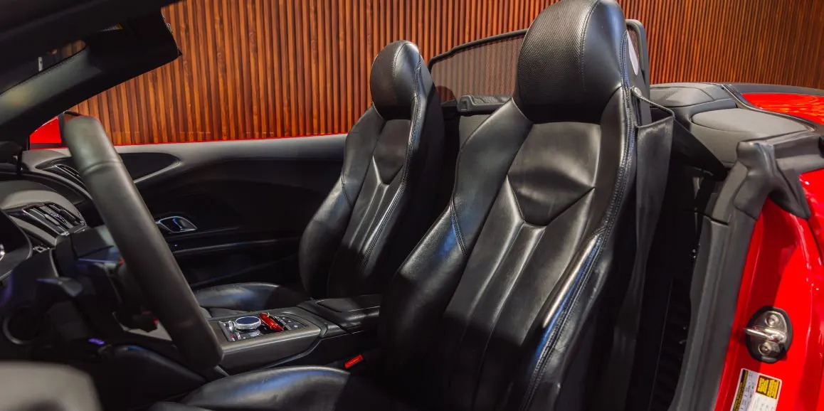 Audi R8 interior with convertible roof for sports car rental