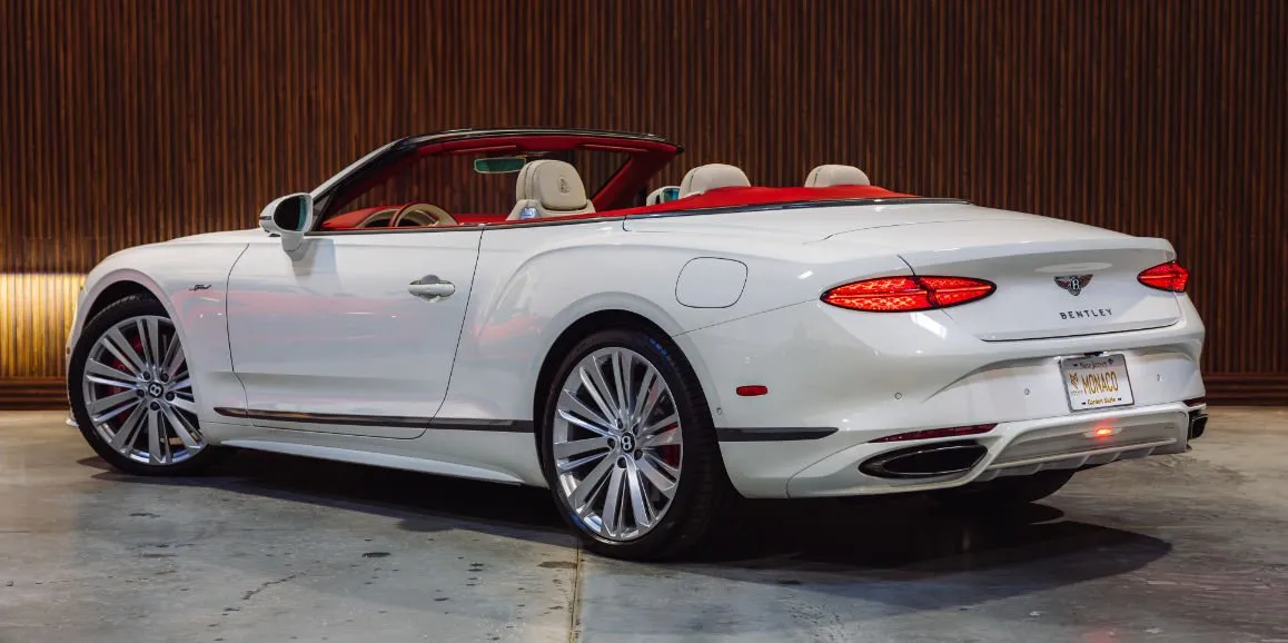 White Bentley GTC Speed exterior with convertible roof, photo 4 for sports car rental
