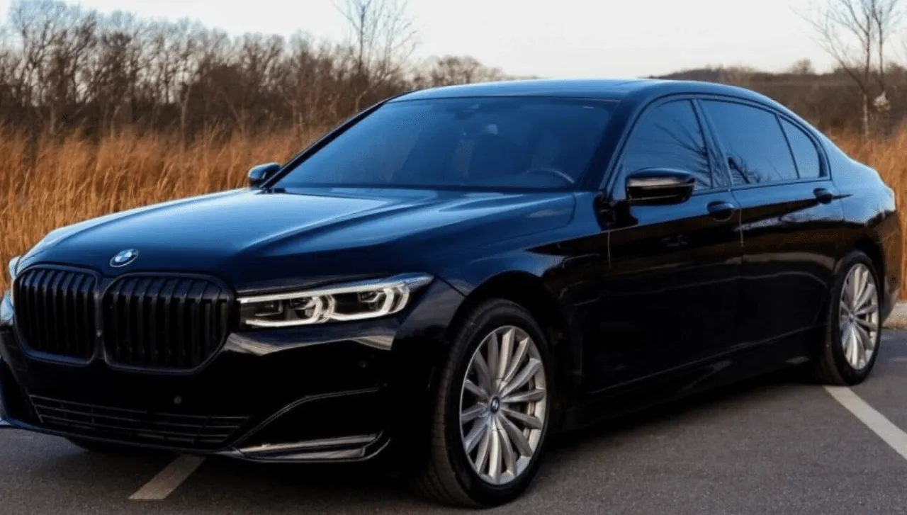 Black BMW 745 exterior for wedding car rental