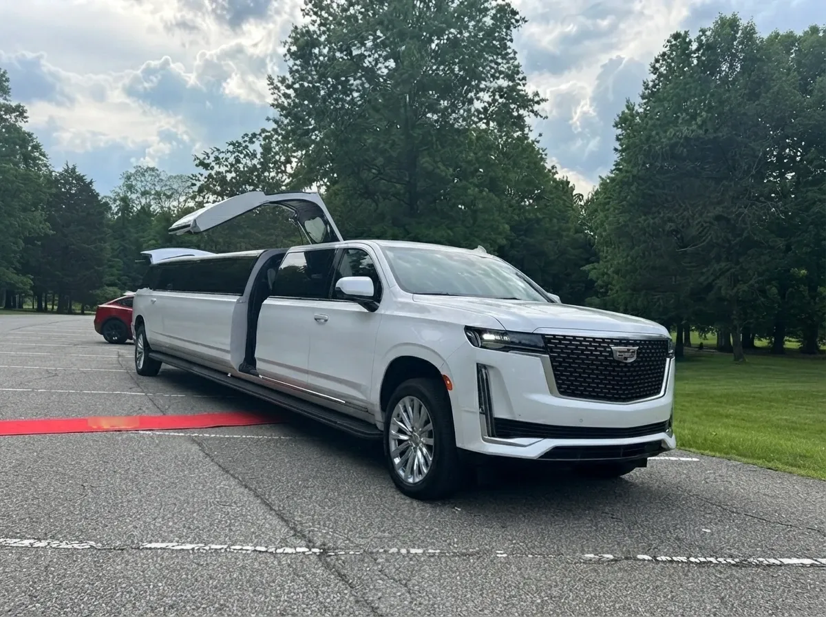 White Cadillac Escalade Limousine Cadillac Escalade Limousine, white – for rent