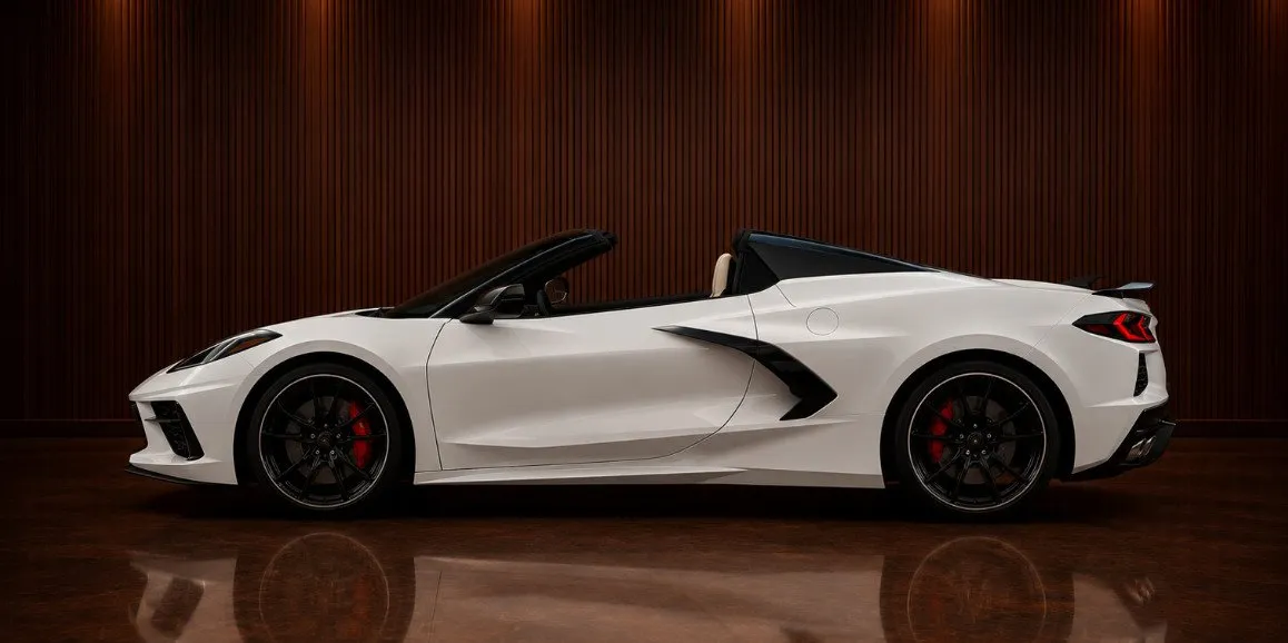 White Chevrolet Corvette exterior with convertible roof for sports car rental