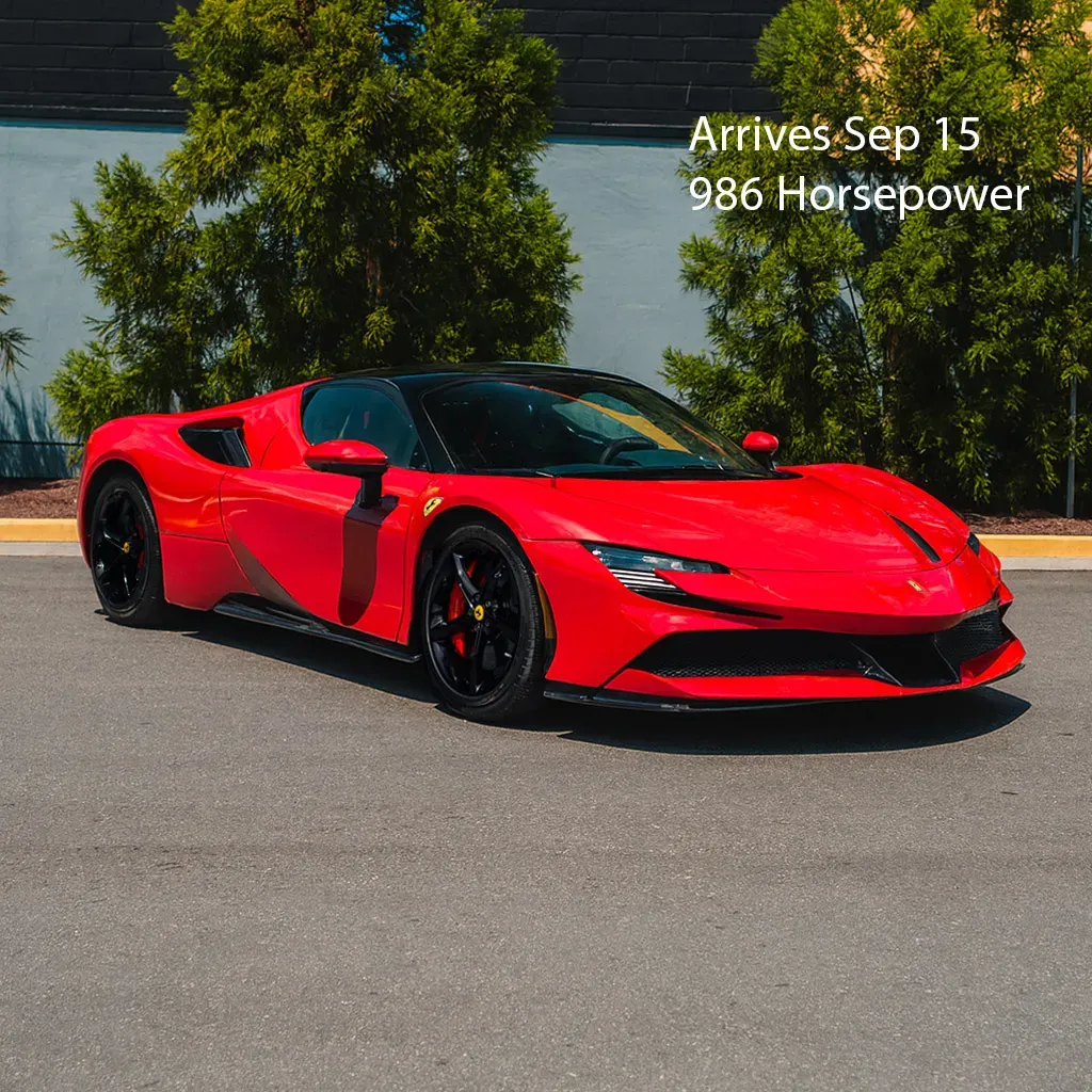 Red Ferrari SF90 Stradale for sports car rental