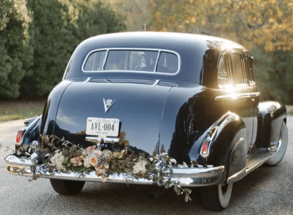 Blue Fleetwood Cadillac exterior for wedding car rental