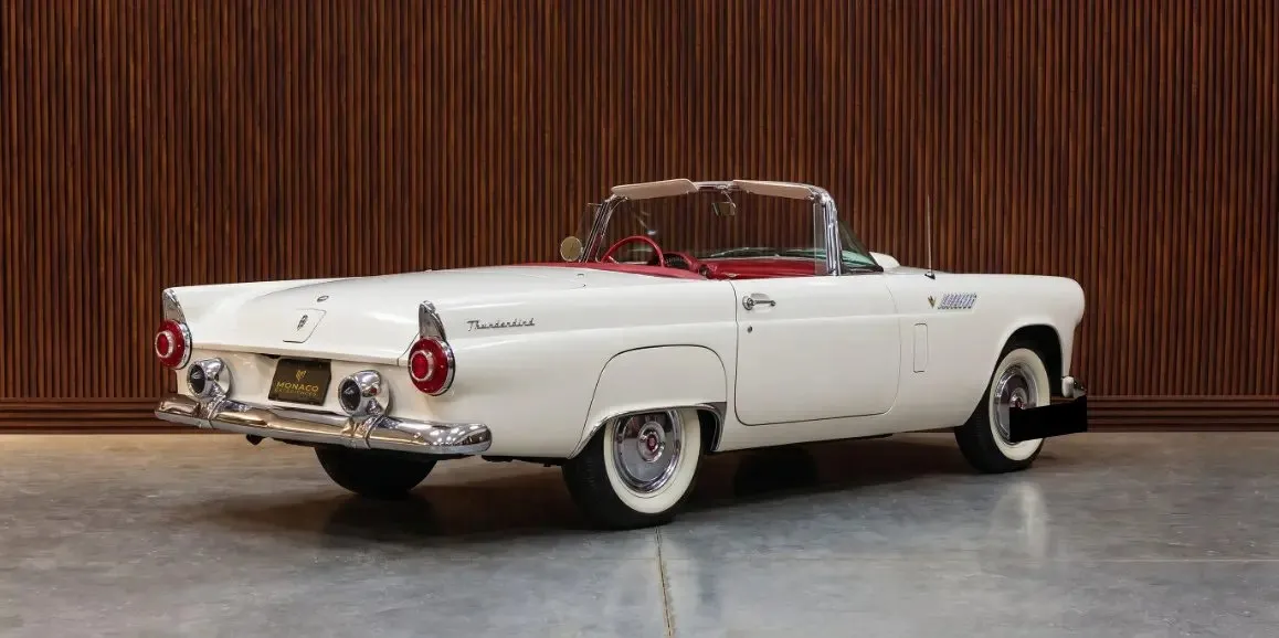 White Ford Thunderbird exterior with convertible roof for wedding car rental