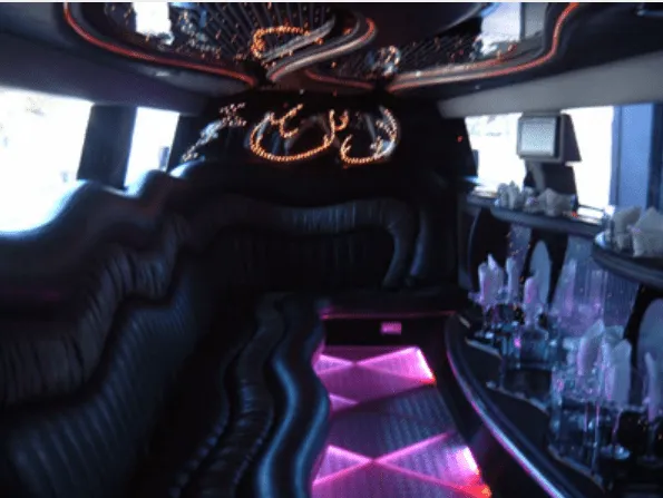 Hummer Limousine cabin – lit dance floor and bar area (3)