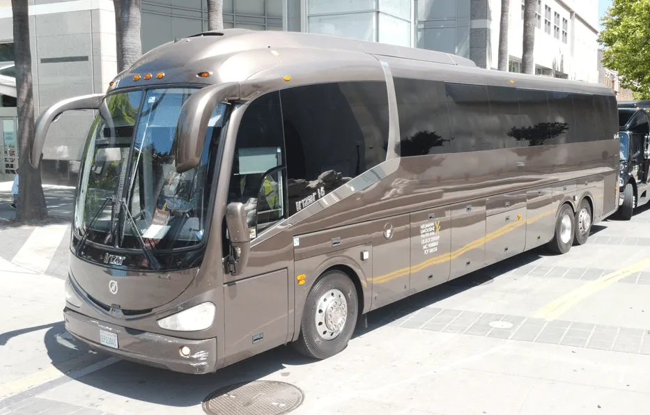 Irizar Motorcoach Brown Irizar Motorcoach with tinted windows for charter bus rental