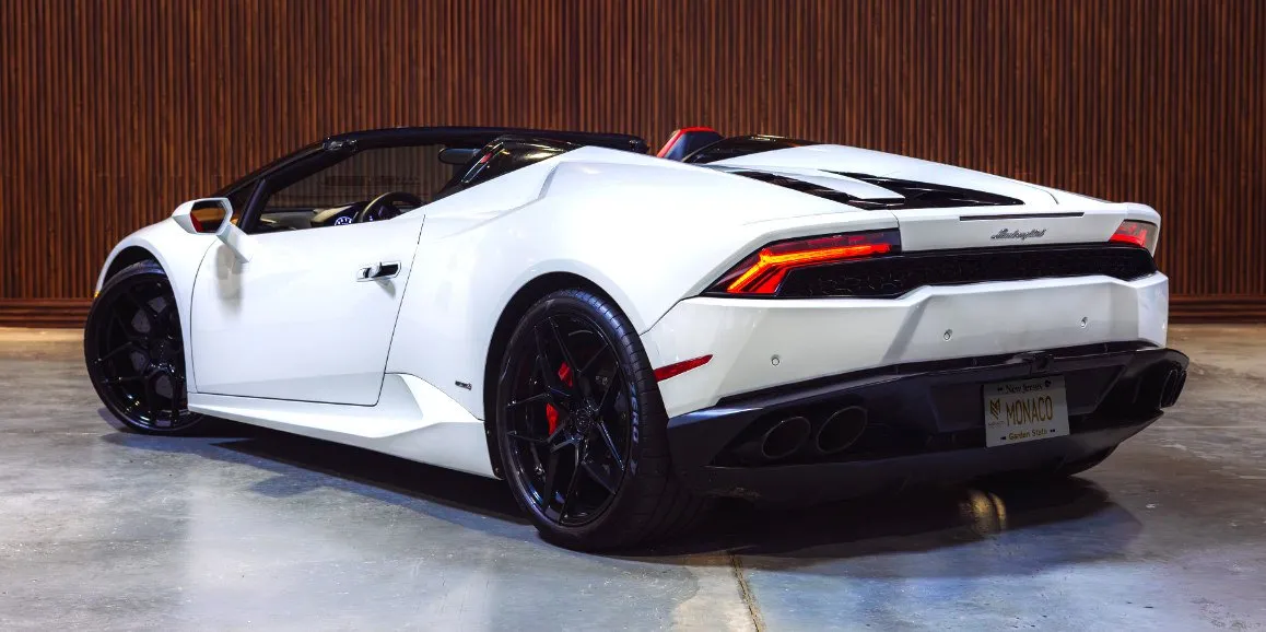 White Lamborghini Huracan exterior with convertible roof, photo 3 for sports car rental