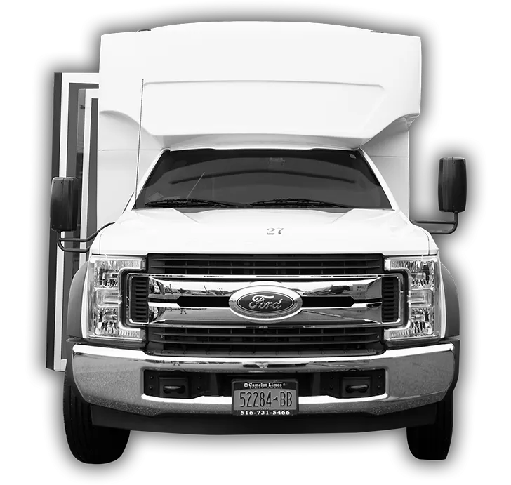 White Limo Bus exterior for party bus rental