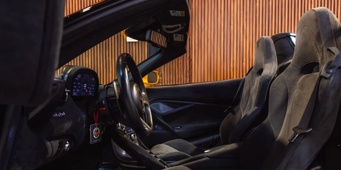 Mclaren 720s interior with convertible roof for sports car rental