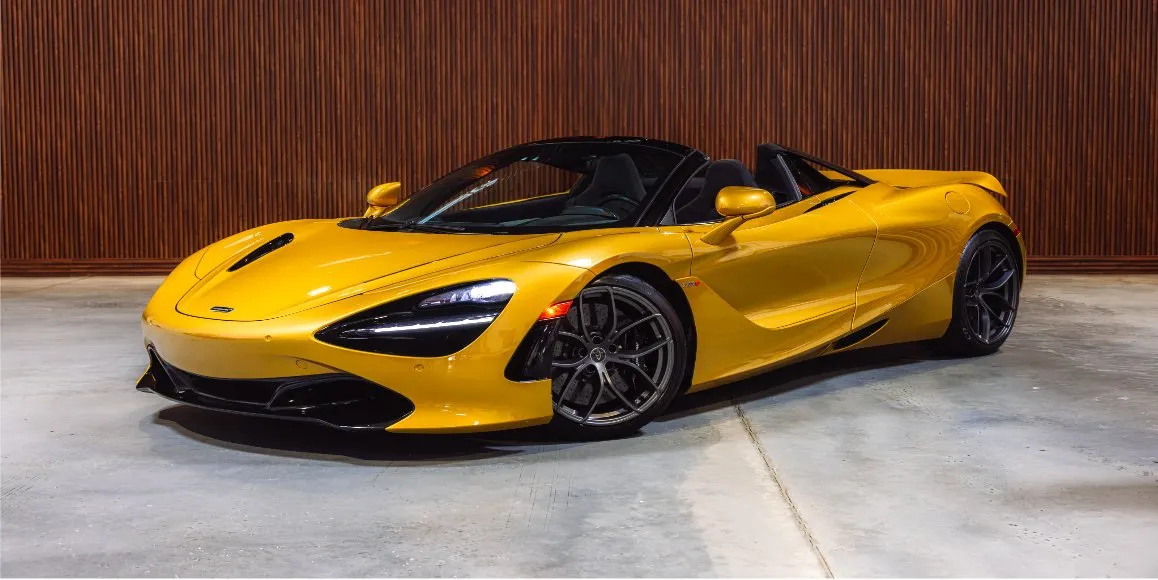 Mclaren 720s Yellow Mclaren 720s with convertible roof for sports car rental