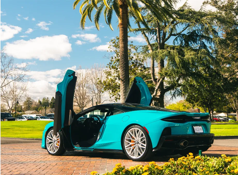 Blue McLaren GT exterior for sports car rental