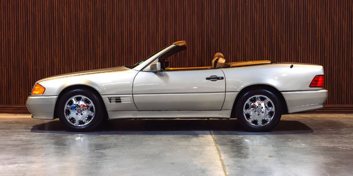 Silver Mercedes Benz SL500 exterior with convertible roof, photo 3 for wedding car rental