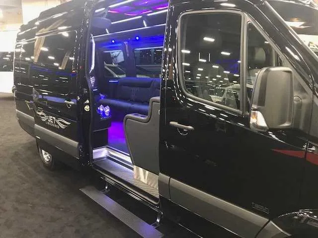 Black Mercedes Party Bus exterior for party bus rental