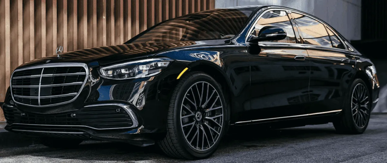 Black Mercedes S Class for wedding car rental