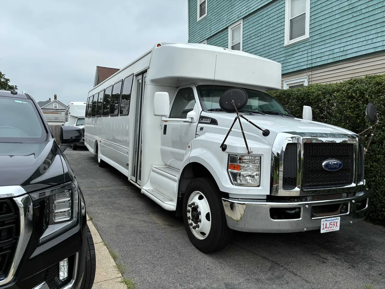 White 33 Passenger Party Bus for party bus rental