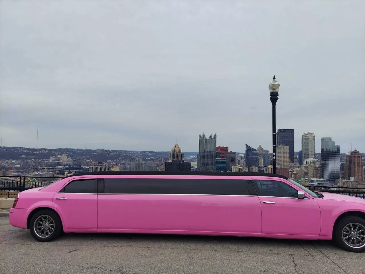 Pink Limo Pink Limo with tinted windows for limo rental