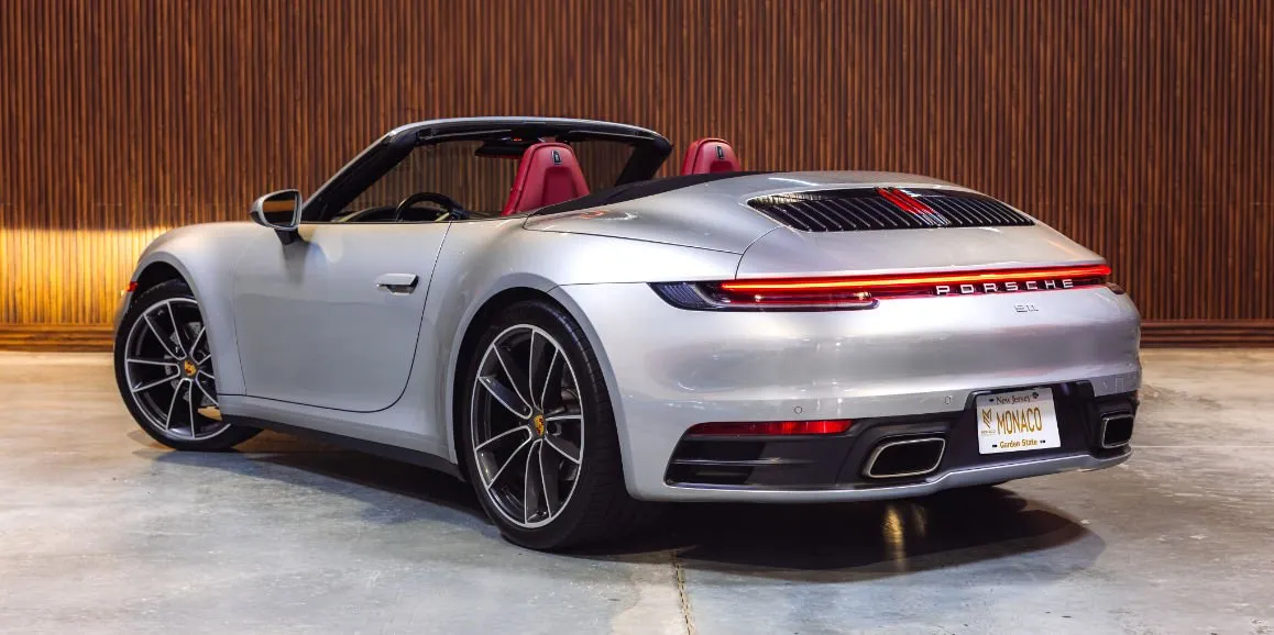 Silver Porsche 911 exterior with convertible roof, photo 4 for sports car rental