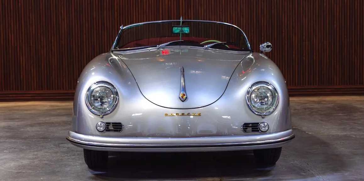 Silver Porsche Speedster 1956 (Vintage) exterior with convertible roof, photo 3 for sports car rental