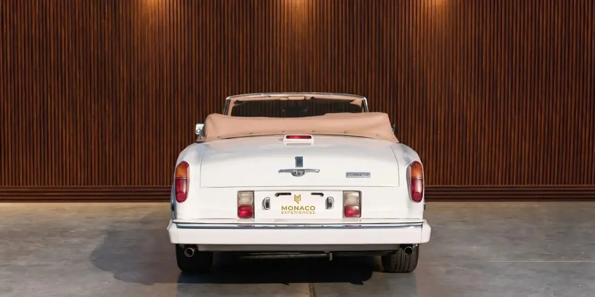 White Rolls Royce Corniche 1975 exterior with convertible roof, photo 4 for wedding car rental